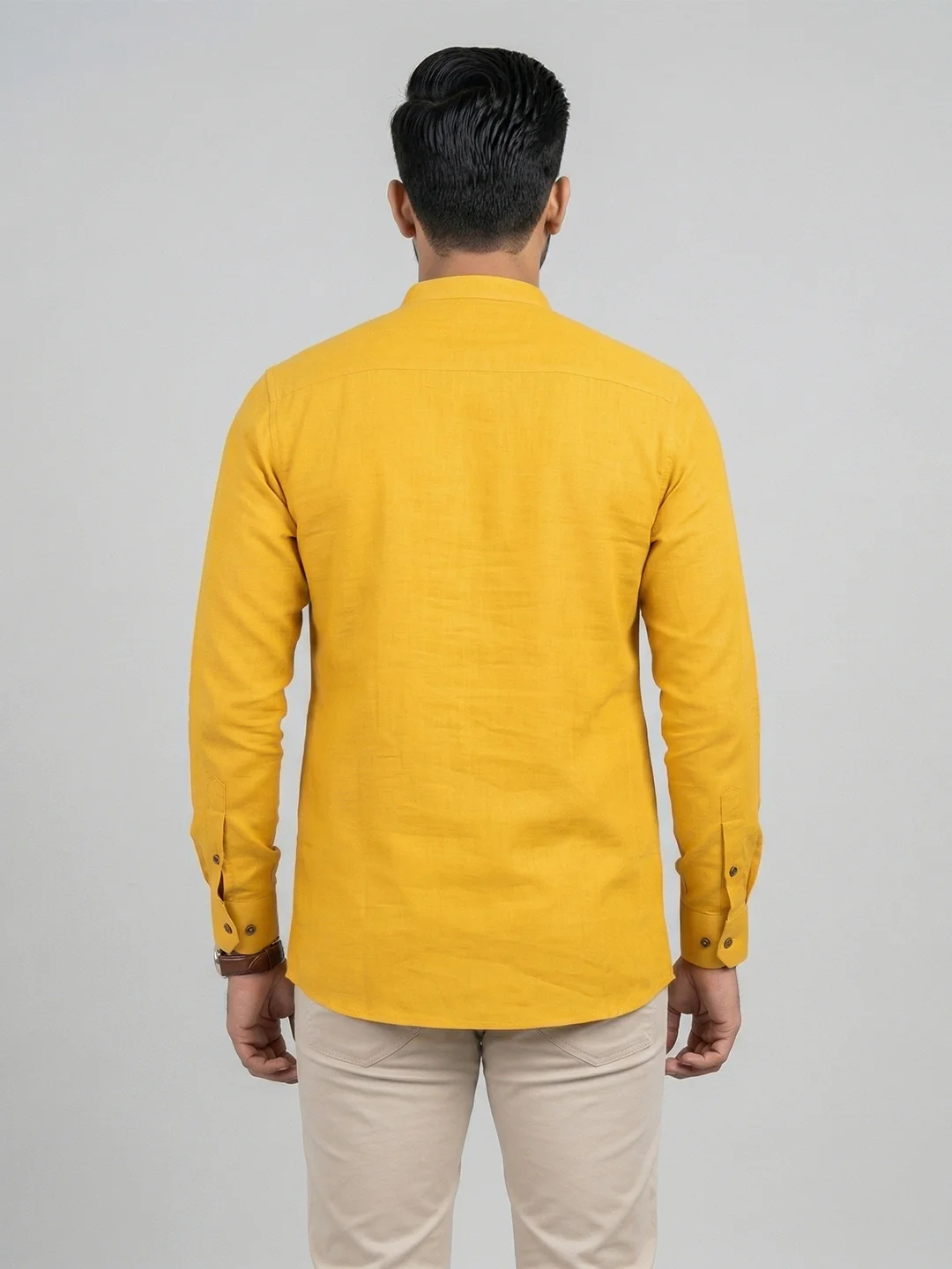 Men Cotton Short Length Plain Pocket Kurta Orangy Yellow Y24 - Image 4