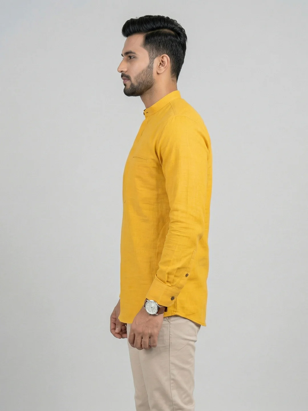 Men Cotton Short Length Plain Pocket Kurta Orangy Yellow Y24 - Image 5