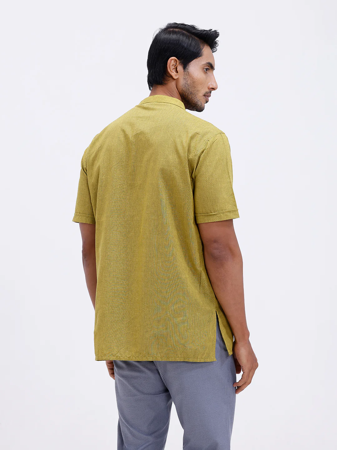 Men Cotton Short Length Plain Pocket Kurta Pale Green PC26 - Image 3