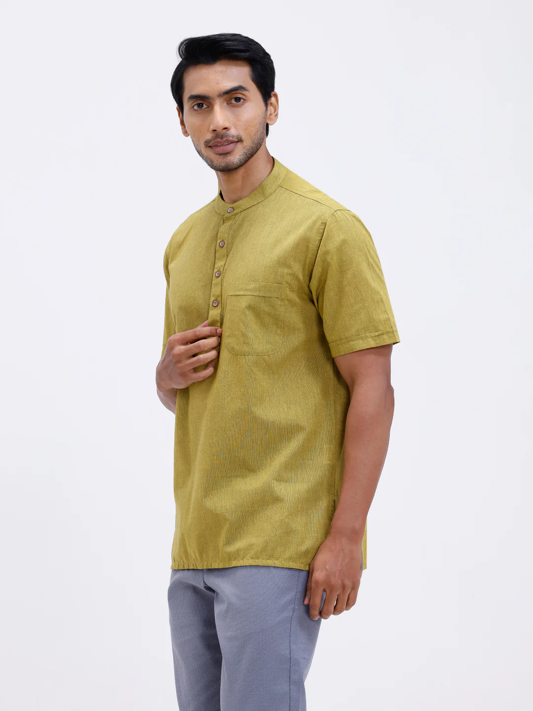 Men Cotton Short Length Plain Pocket Kurta Pale Green PC26 - Image 4