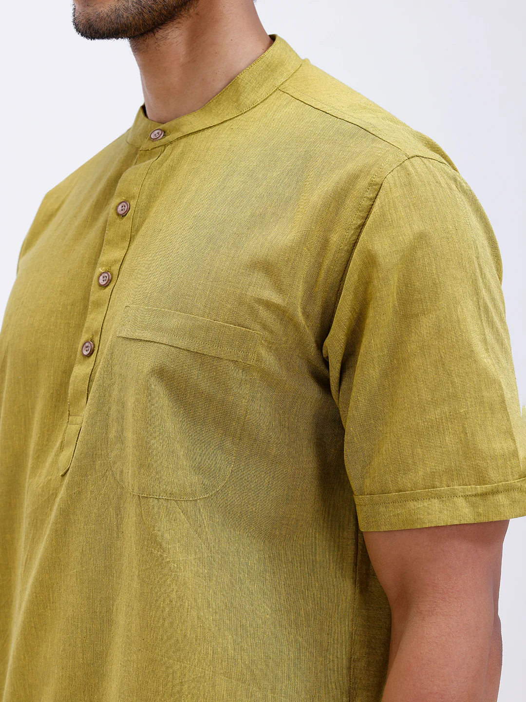 Men Cotton Short Length Plain Pocket Kurta Pale Green PC26 - Image 5