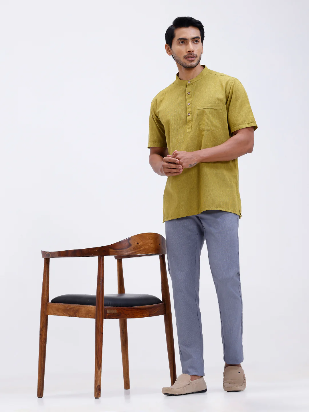 Men Cotton Short Length Plain Pocket Kurta Pale Green PC26 - Image 7