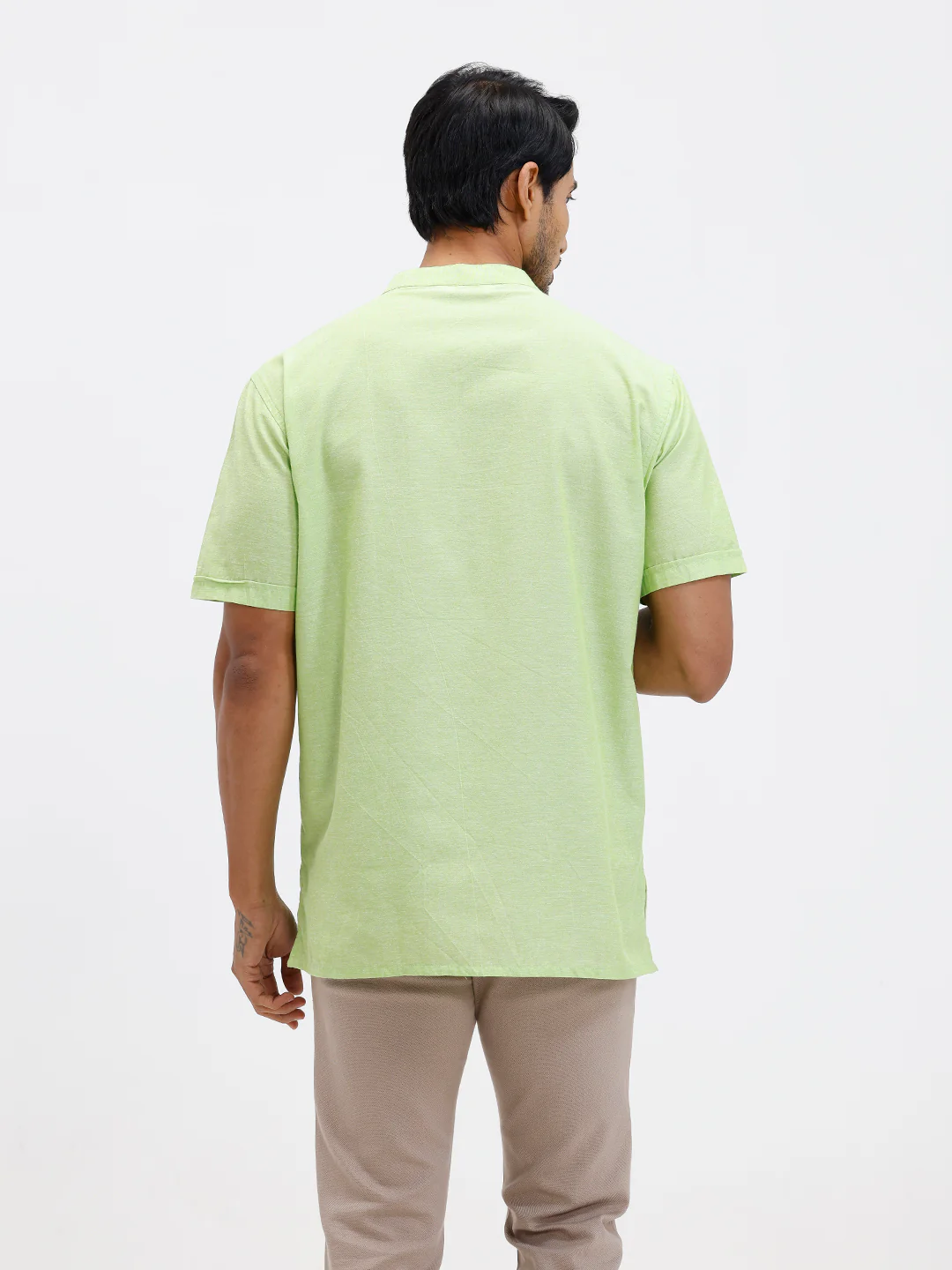 Men Cotton Short Length Plain Pocket Kurta Pale Green PC27 - Image 3