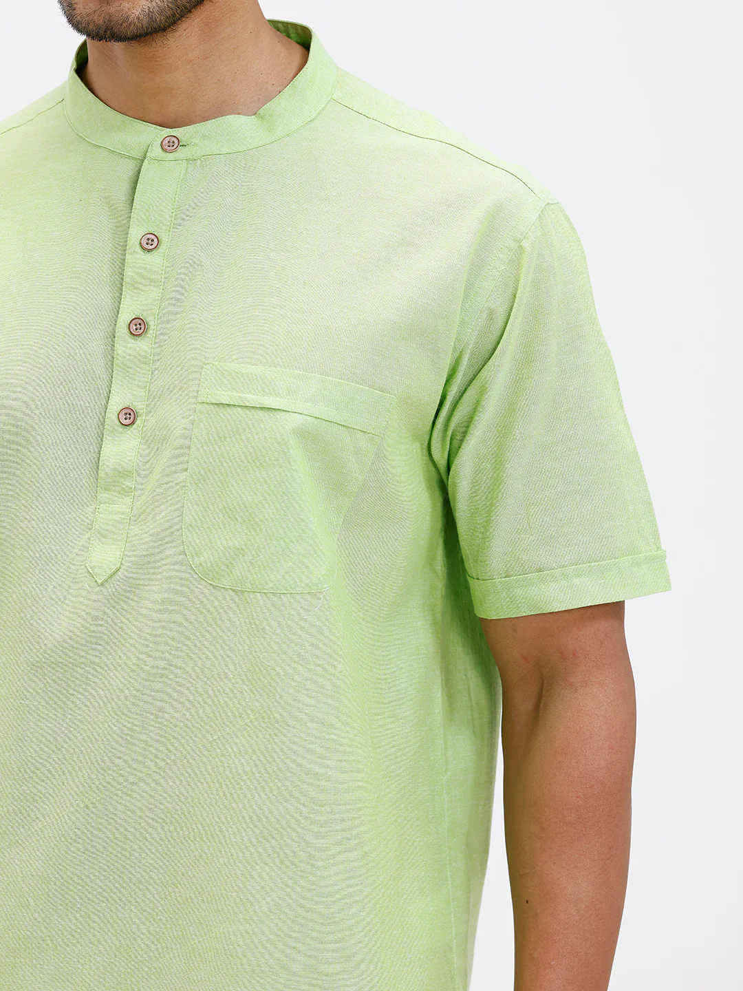 Men Cotton Short Length Plain Pocket Kurta Pale Green PC27 - Image 5