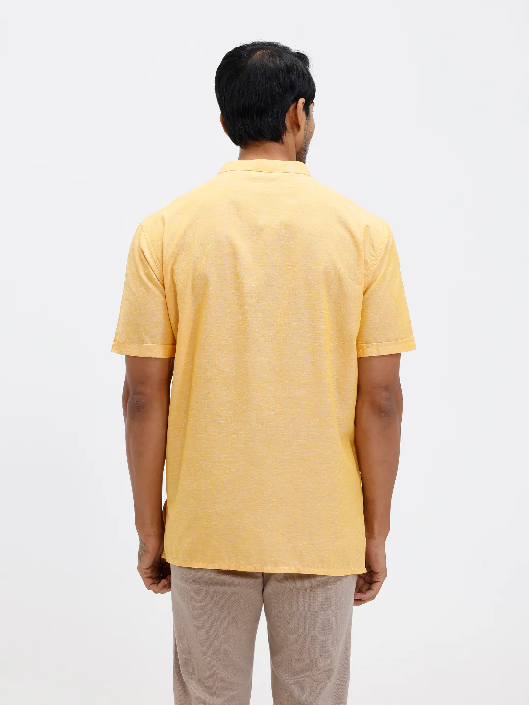 Men Cotton Short Length Plain Pocket Kurta Pale Orange PC31 - Image 3