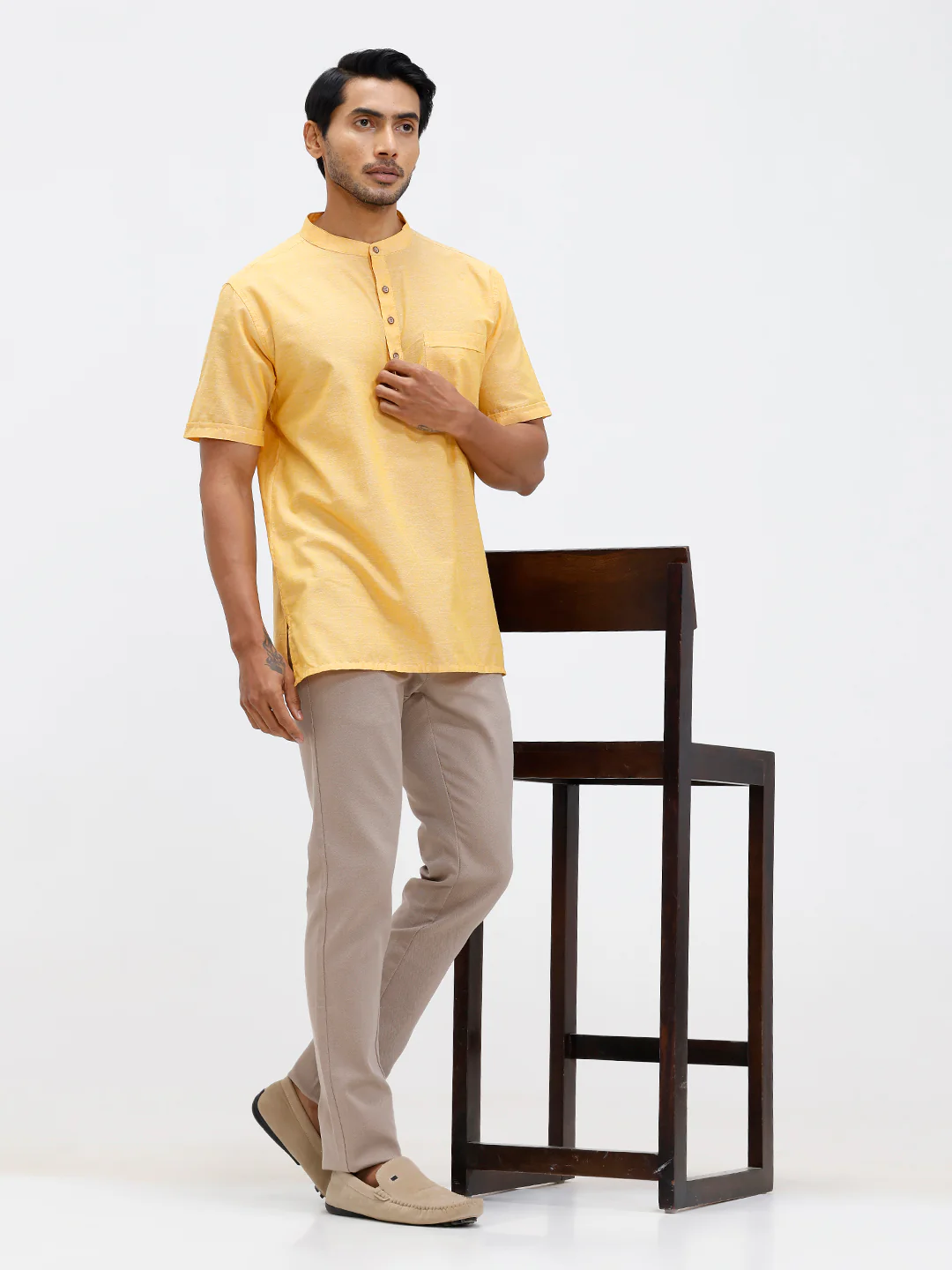 Men Cotton Short Length Plain Pocket Kurta Pale Orange PC31 - Image 7