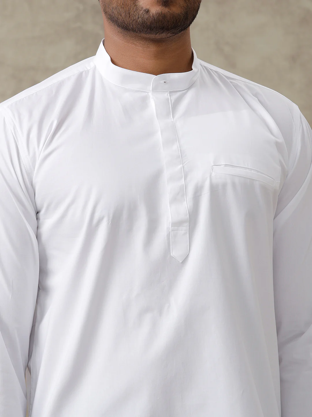 Men Cotton Short Length Plain Pocket Kurta White M16 - Image 3