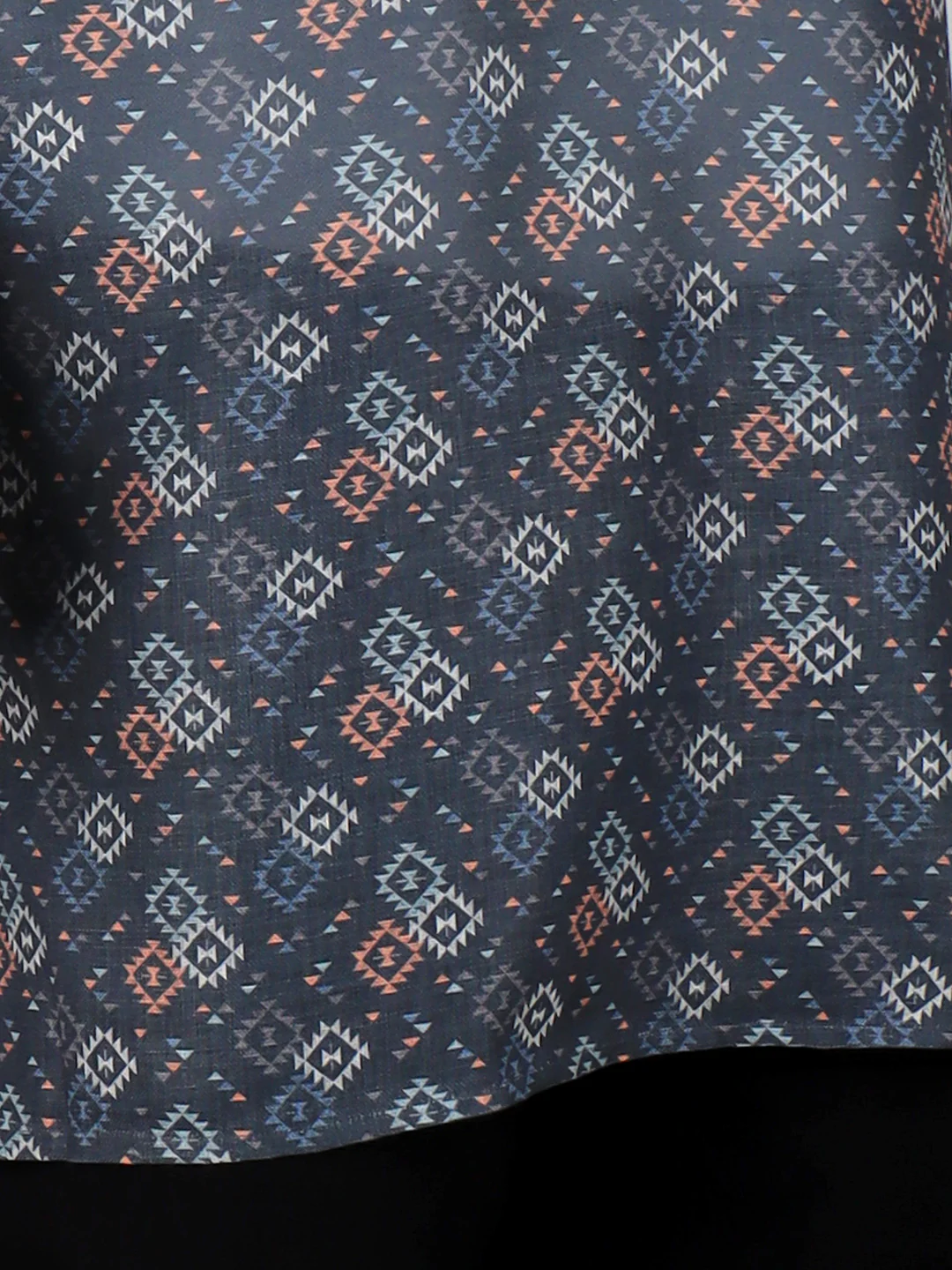 Men Cotton Short Length Printed Pocket Kurta Cadet Grey RI03 - Image 4
