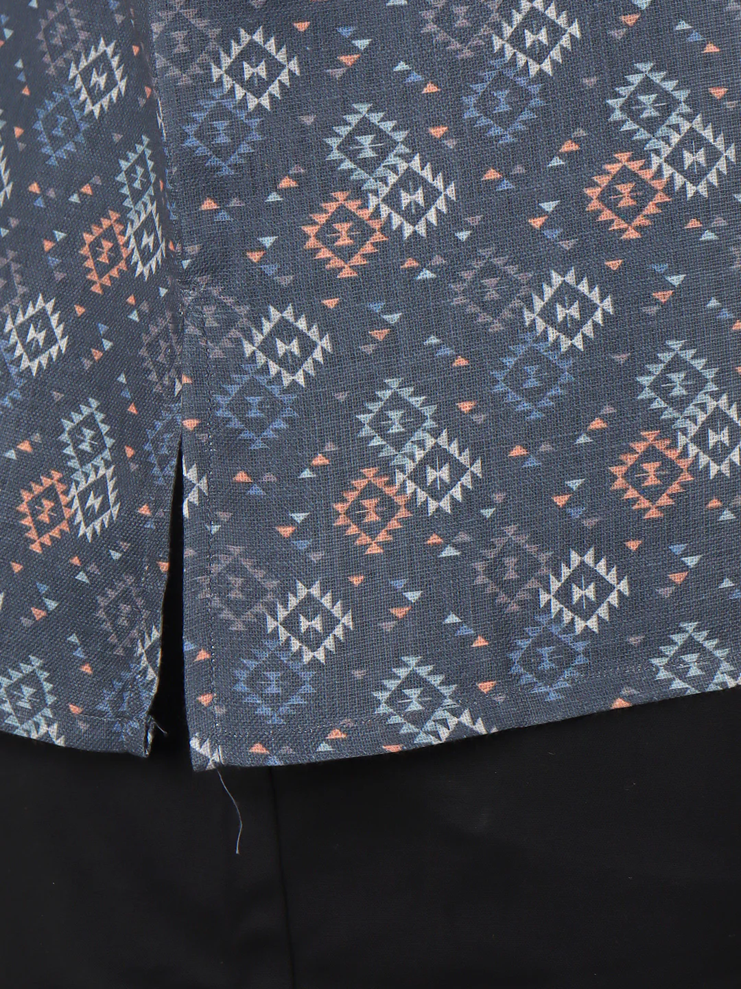 Men Cotton Short Length Printed Pocket Kurta Cadet Grey RI03 - Image 5