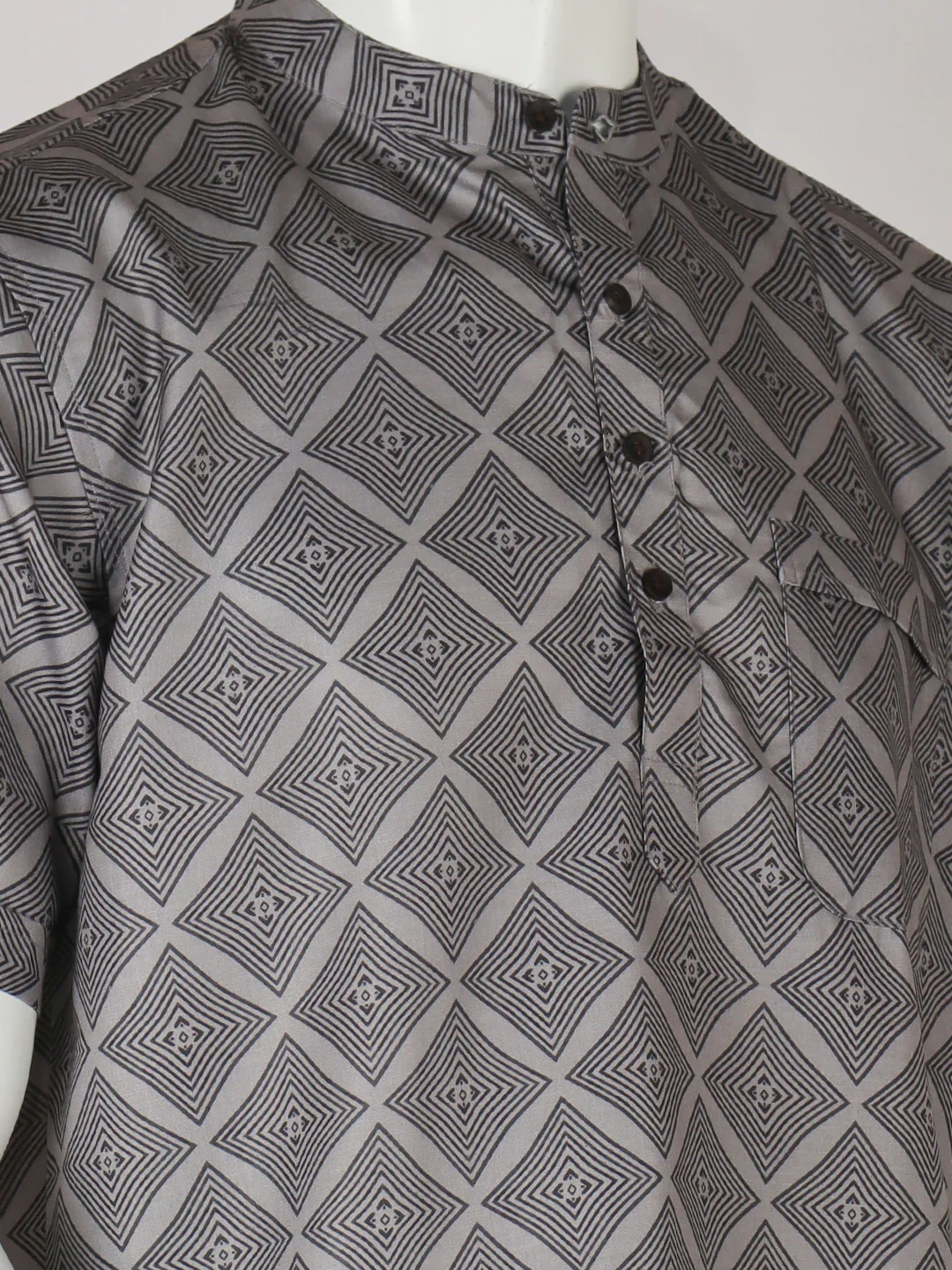Men Cotton Short Length Printed Pocket Kurta Grey RH10 - Image 3