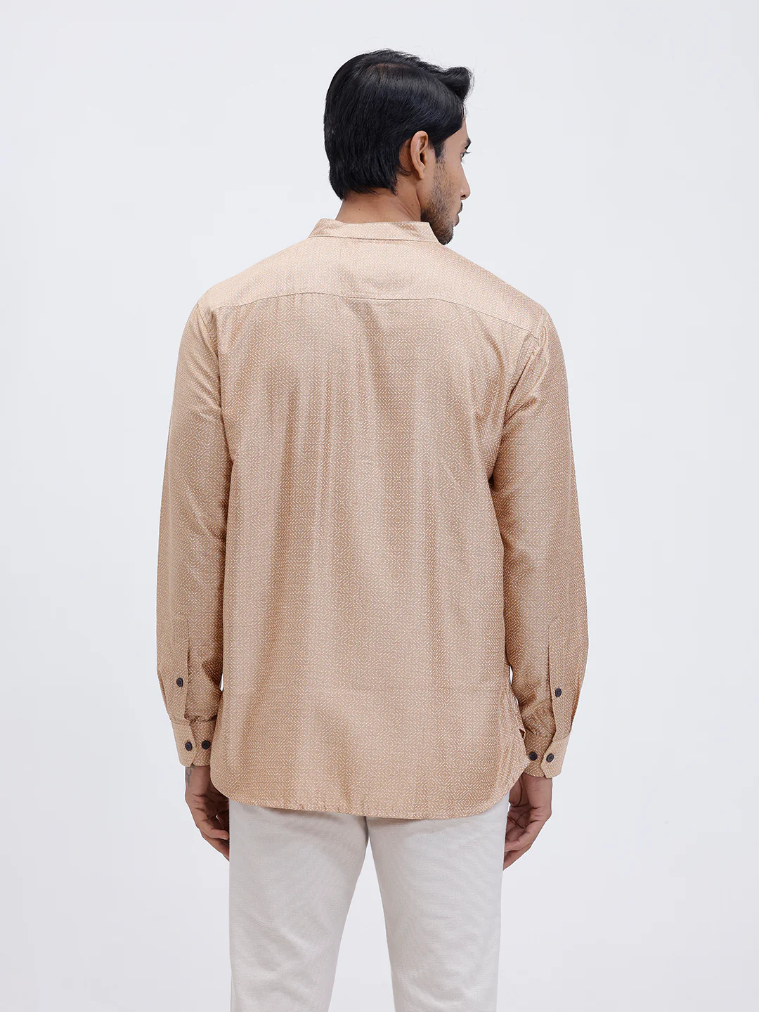 Men Cotton Short Length Printed Pocket Kurta Khaki Beige RL18 - Image 3