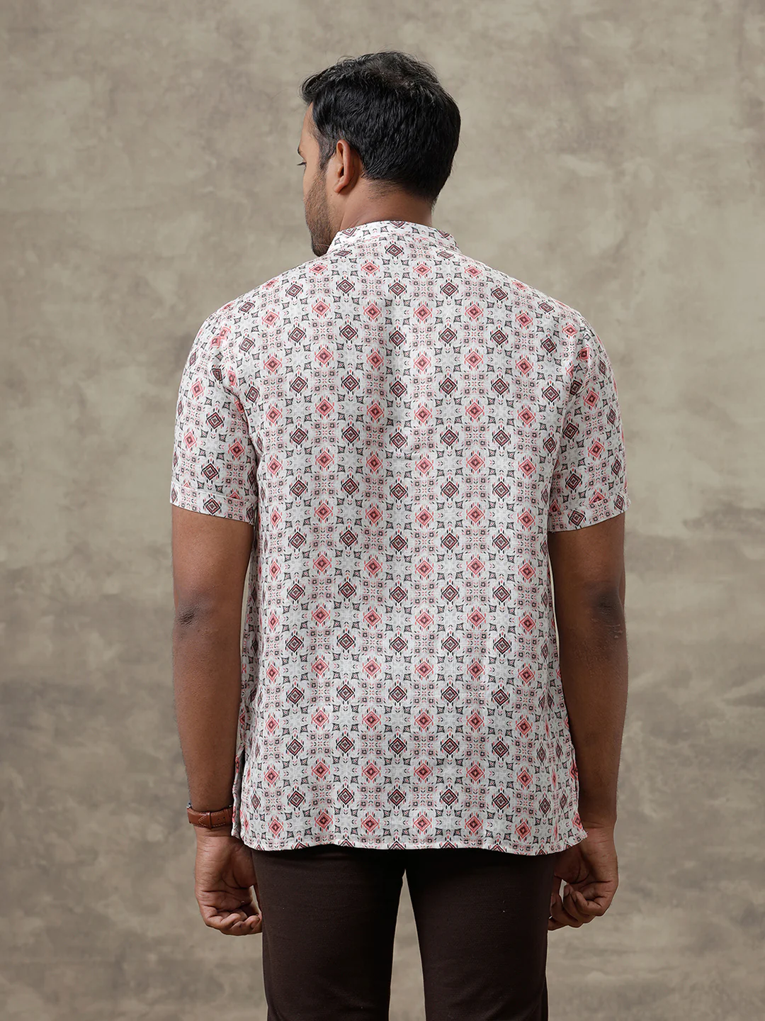 Men Cotton Short Length Printed Pocket Kurta Orangy Cream RI01 - Image 6