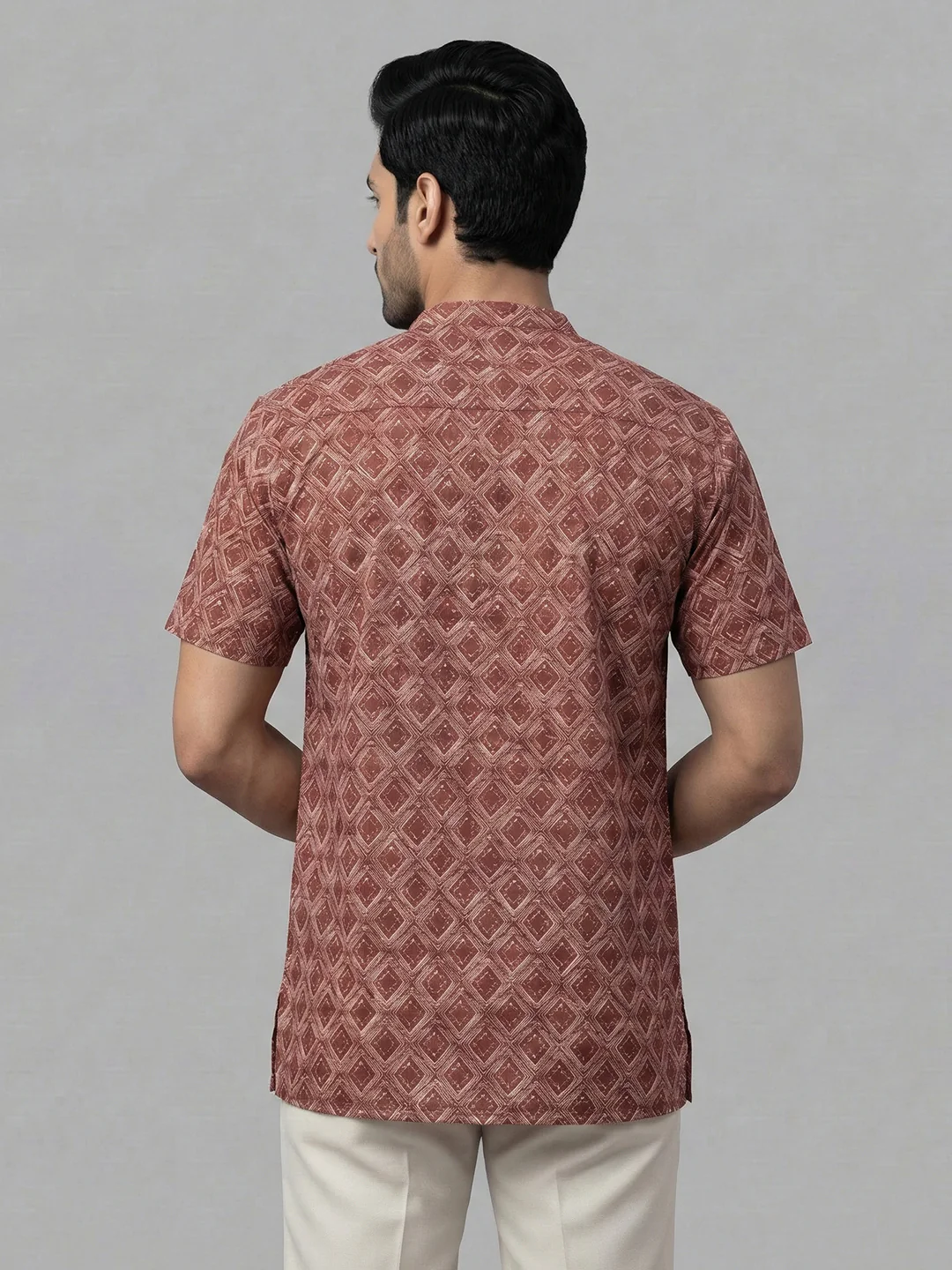 Men Cotton Short Length Printed Pocket Kurta Red OG21 - Image 5