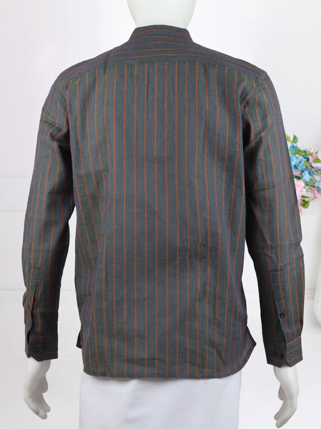 Men Cotton Short Length Self Design Pocket Kurta Bluish Green RJ38 - Image 3