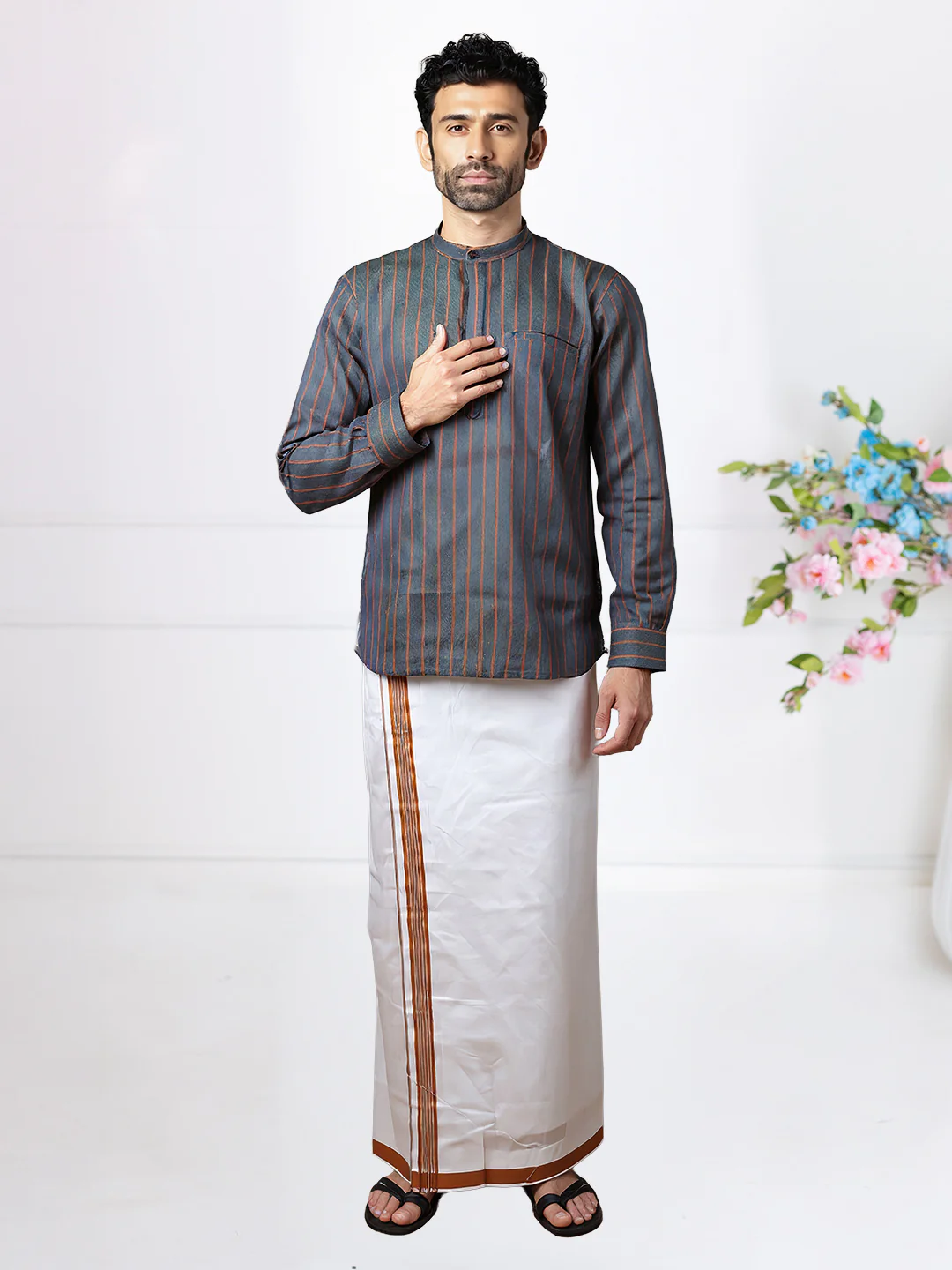 Men Cotton Short Length Self Design Pocket Kurta Bluish Green RJ38 - Image 4
