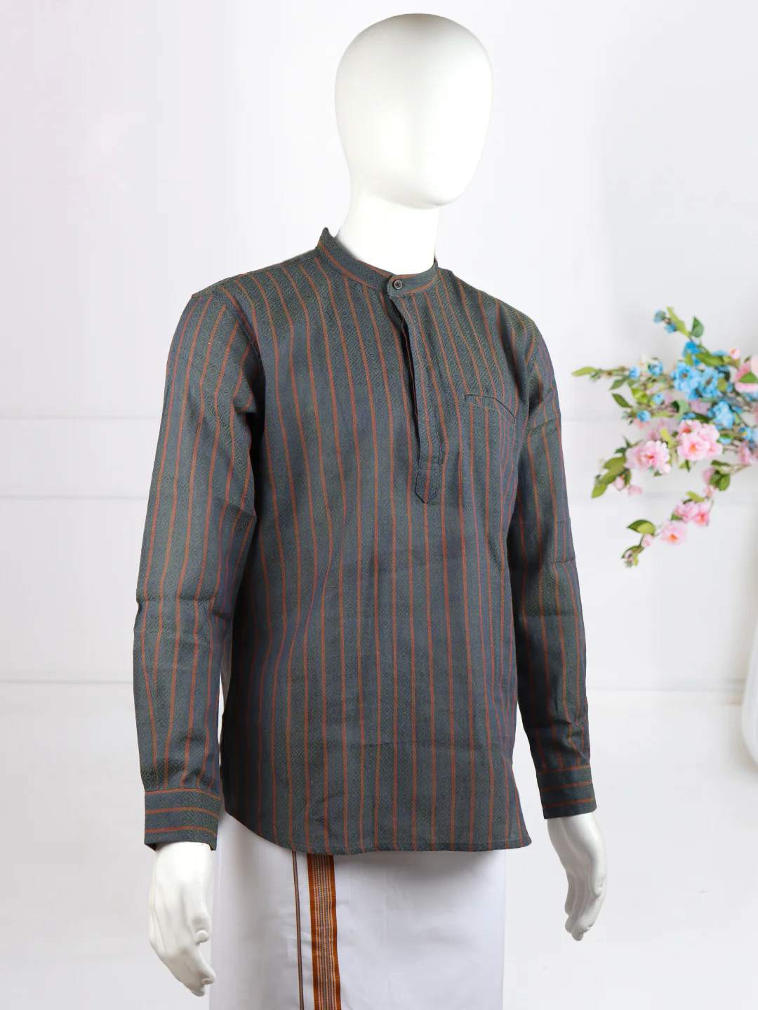 Men Cotton Short Length Self Design Pocket Kurta Bluish Green RJ38 - Image 6