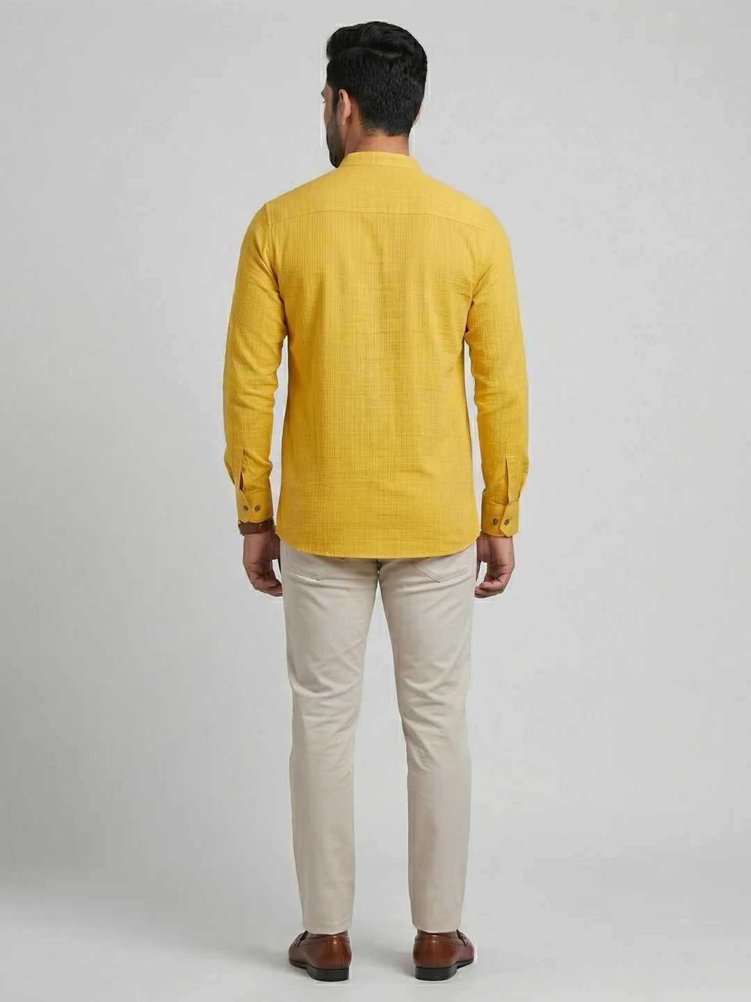 Men Cotton Short Length Self Design Pocket Kurta Honeycomb Yellow Y25 - Image 4