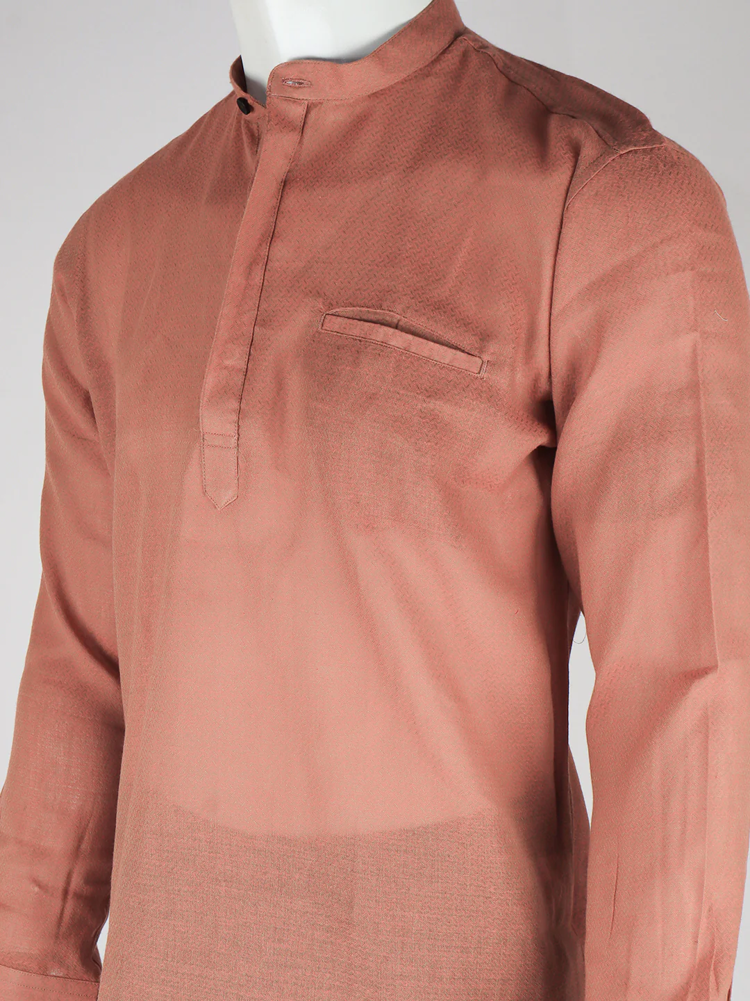 Men Cotton Short Length Self Design Pocket Kurta Peach Saffron RJ43 - Image 2