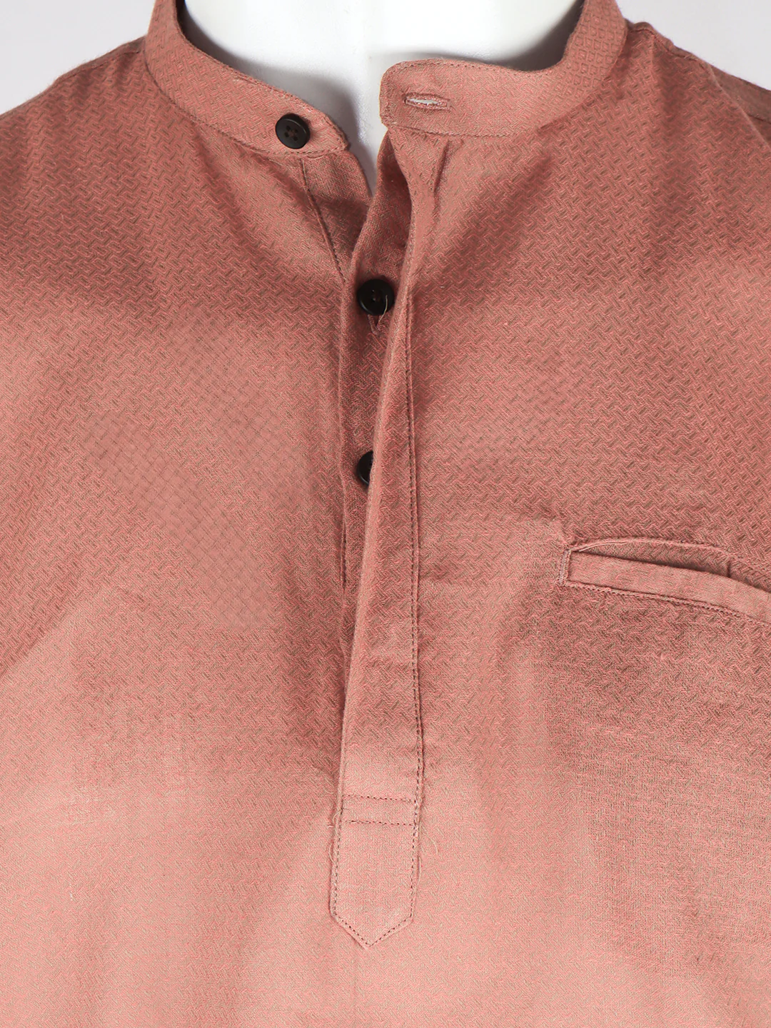 Men Cotton Short Length Self Design Pocket Kurta Peach Saffron RJ43 - Image 4