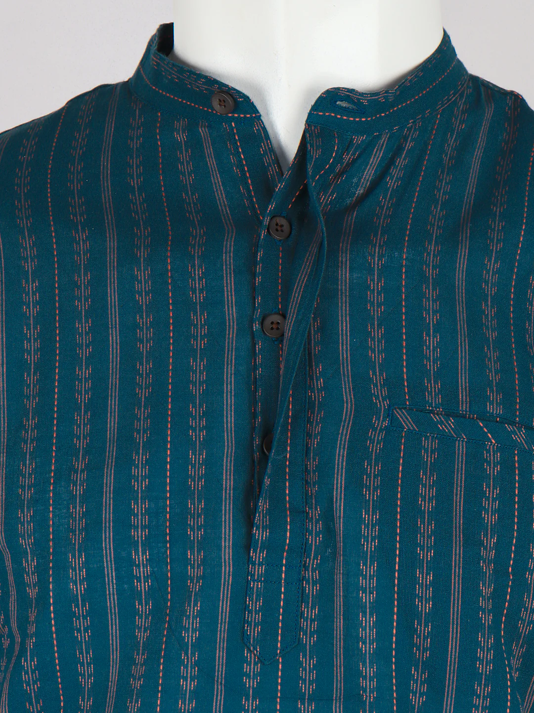 Men Cotton Short Length Self Design Pocket Kurta Peacock Blue RJ47 - Image 2