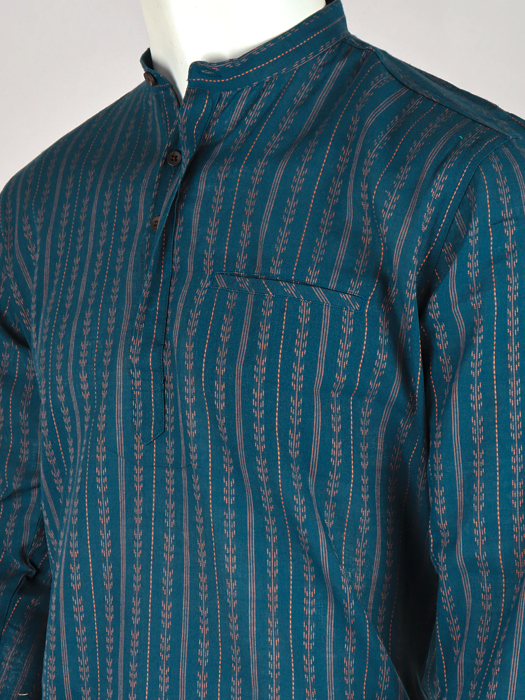 Men Cotton Short Length Self Design Pocket Kurta Peacock Blue RJ47 - Image 3