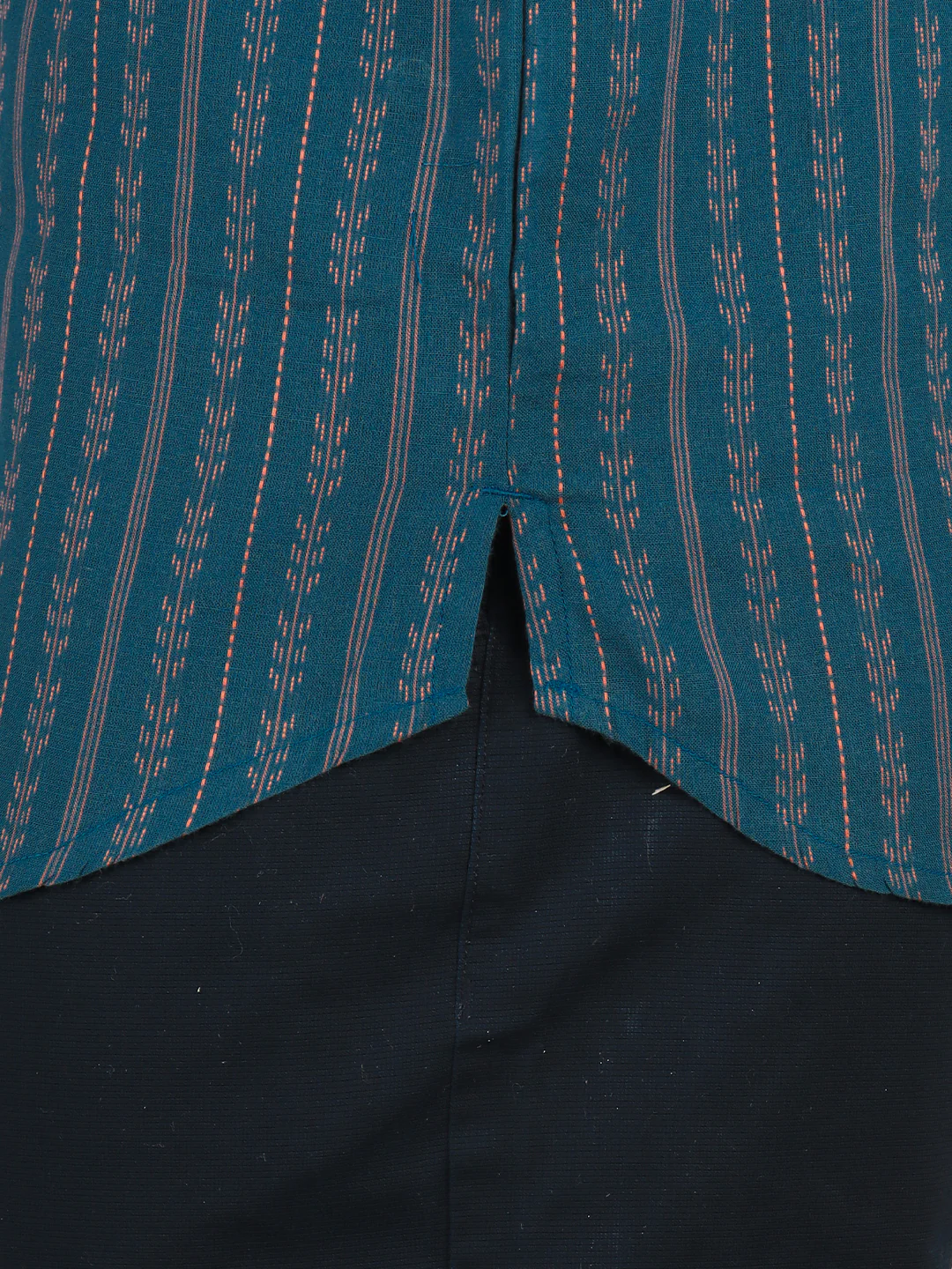 Men Cotton Short Length Self Design Pocket Kurta Peacock Blue RJ47 - Image 4