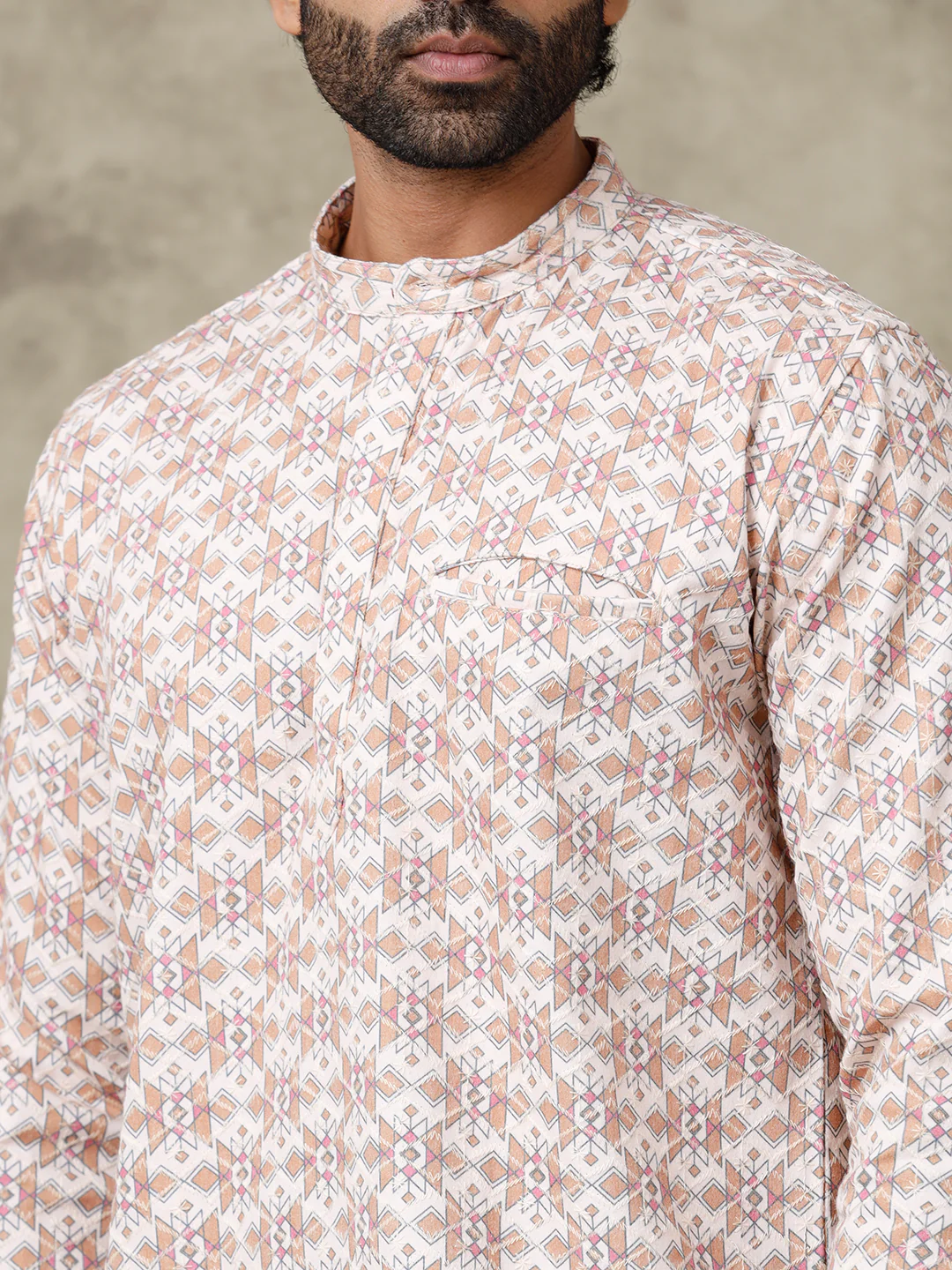 Men Cotton Short Length Self Design Pocket Kurta Sandal RF1 - Image 2