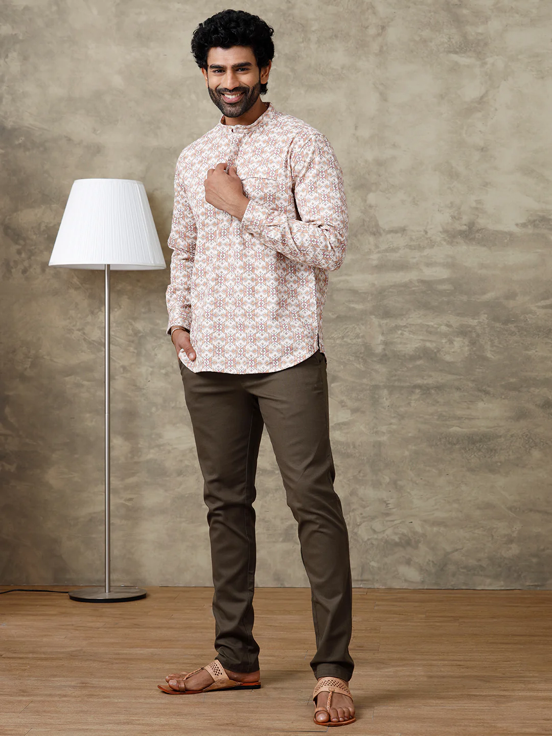 Men Cotton Short Length Self Design Pocket Kurta Sandal RF1 - Image 5
