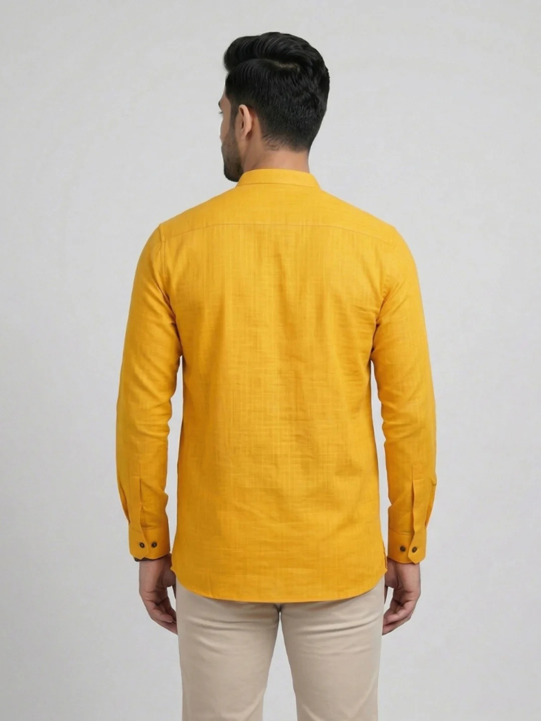 Men Cotton Short Length Self Design Pocket Kurta Mango Yellow Y28 - Image 4