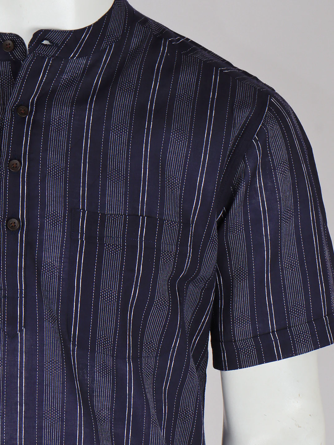 Men Cotton Short Length Striped Pocket Kurta Blue RJ03 - Image 2