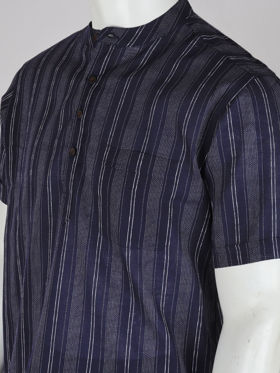 Men Cotton Short Length Striped Pocket Kurta Blue RJ03 - Image 3