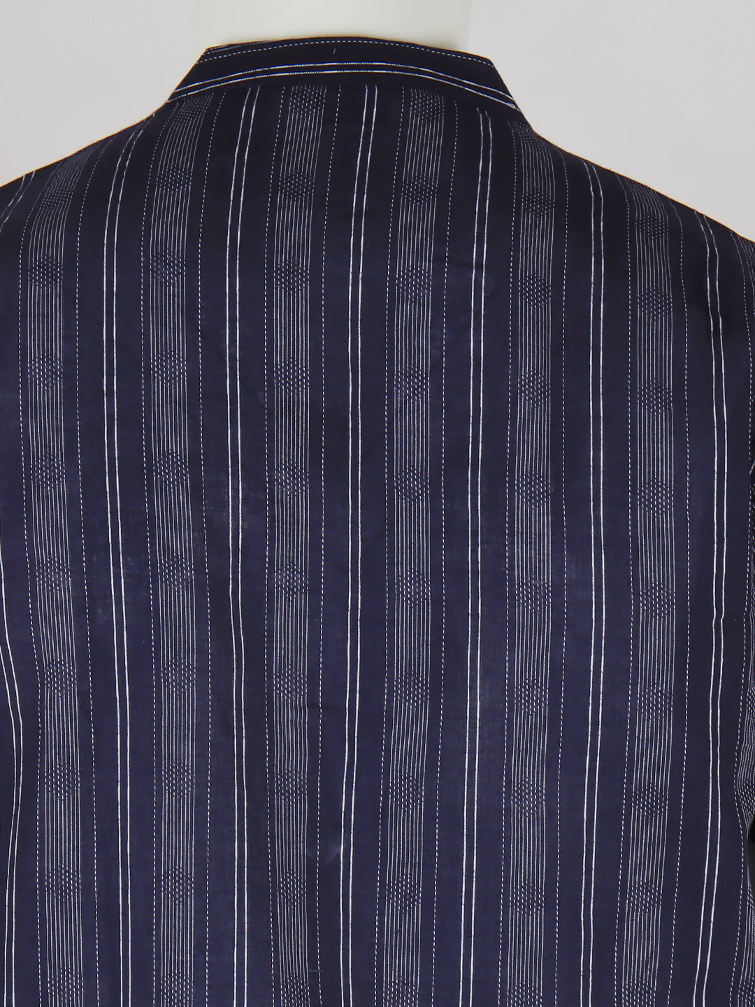 Men Cotton Short Length Striped Pocket Kurta Blue RJ03 - Image 4