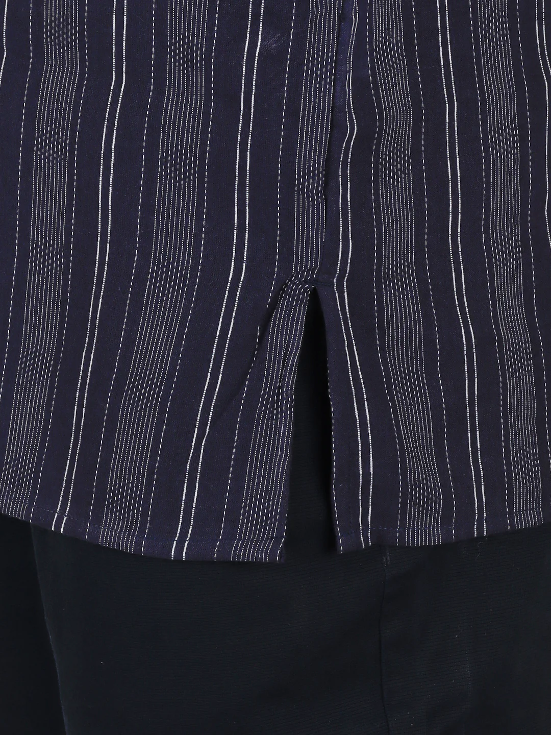 Men Cotton Short Length Striped Pocket Kurta Blue RJ03 - Image 5