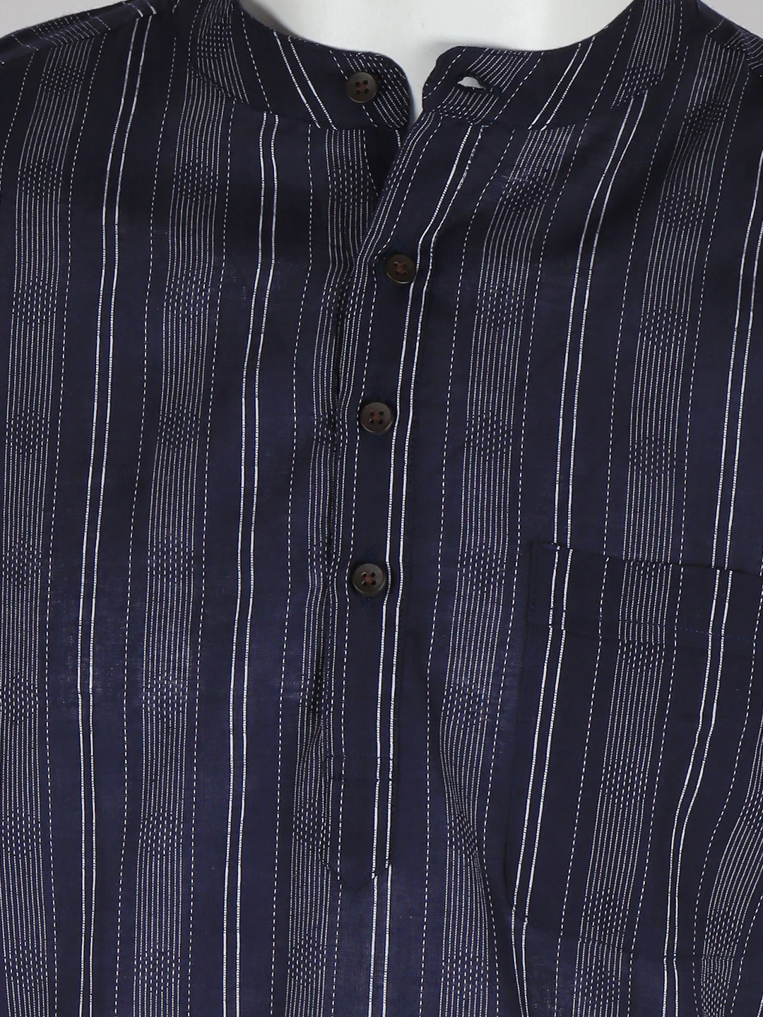 Men Cotton Short Length Striped Pocket Kurta Blue RJ03 - Image 6