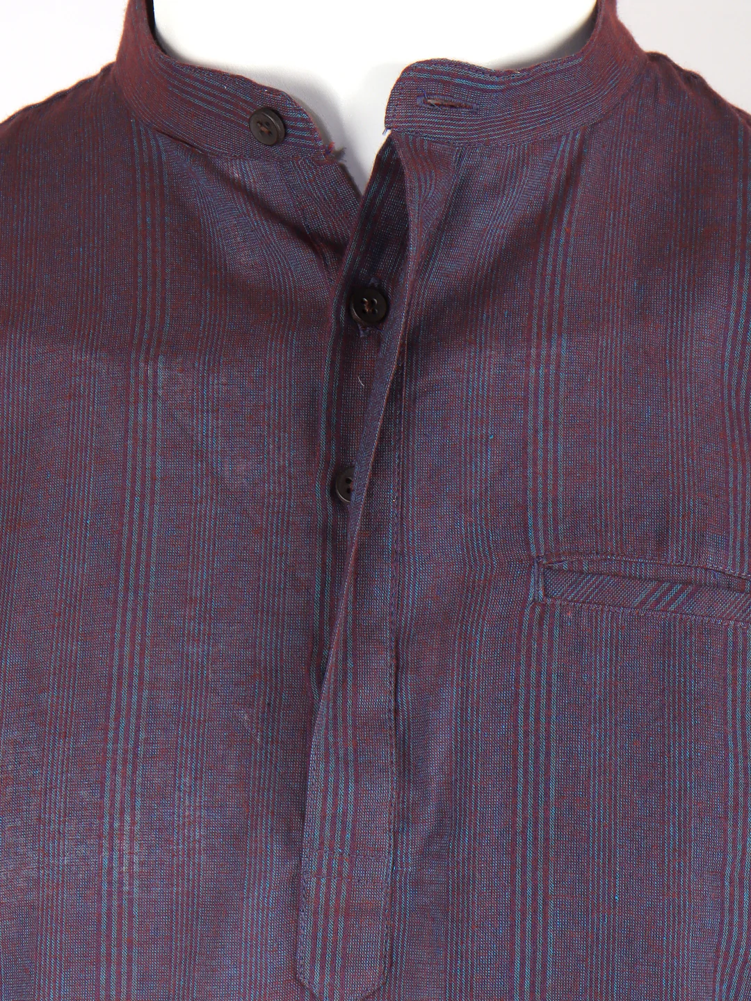 Men Cotton Short Length Striped Pocket Kurta Dark Purple RJ50 - Image 2