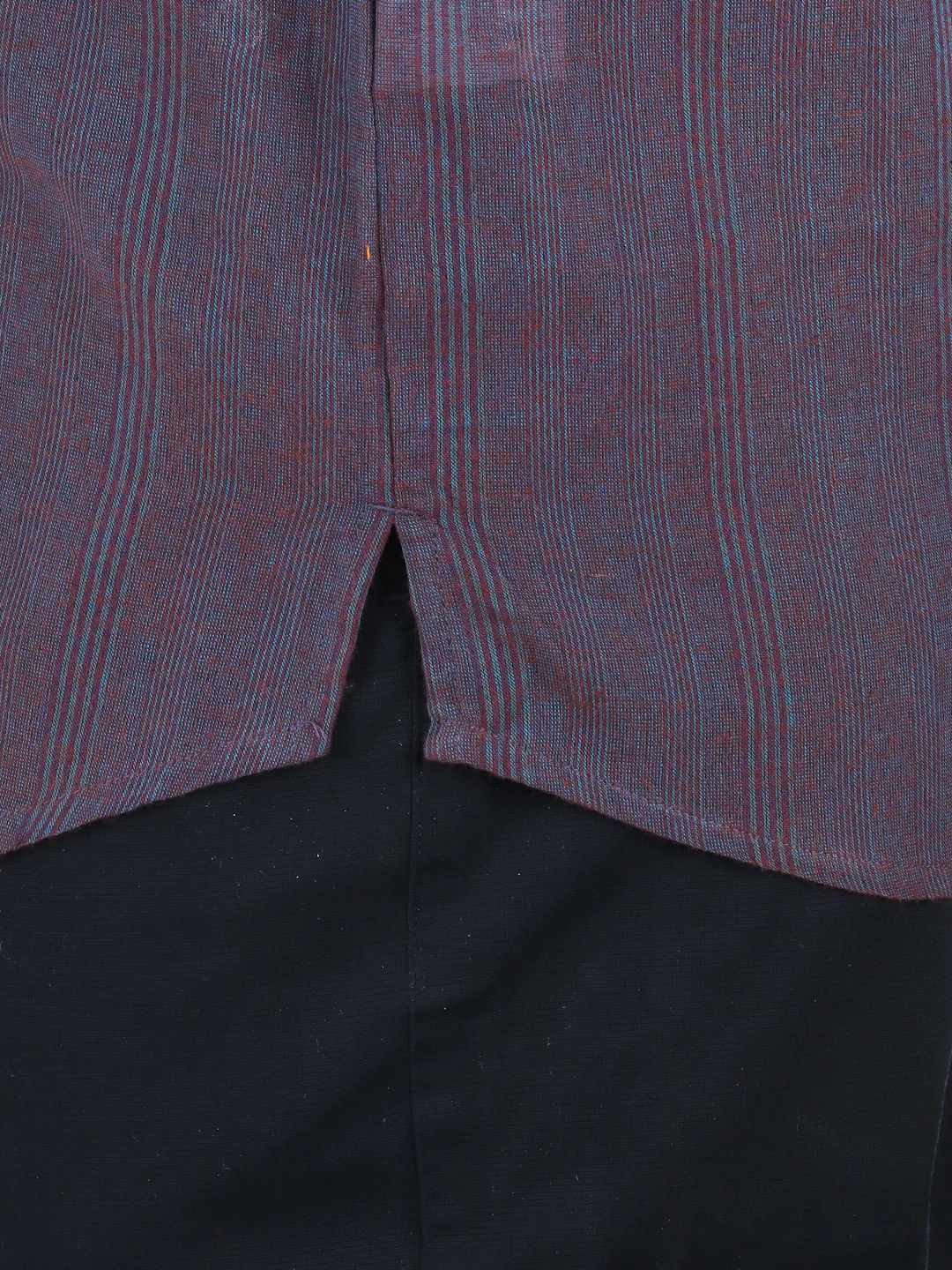 Men Cotton Short Length Striped Pocket Kurta Dark Purple RJ50 - Image 4