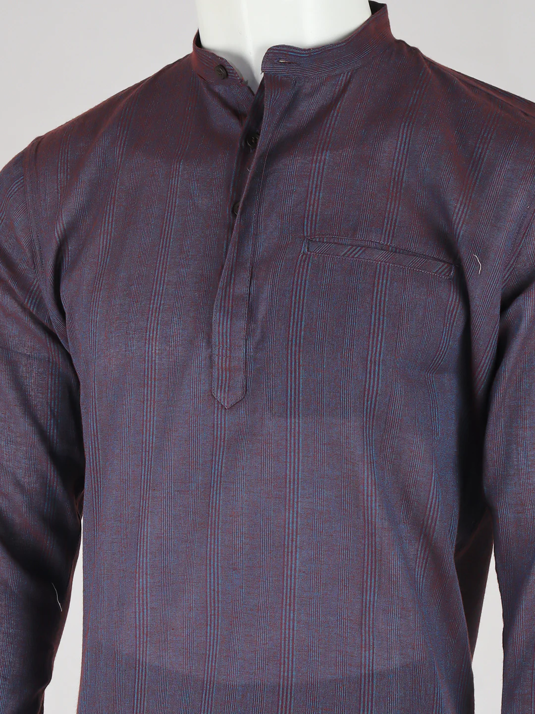 Men Cotton Short Length Striped Pocket Kurta Dark Purple RJ50 - Image 5