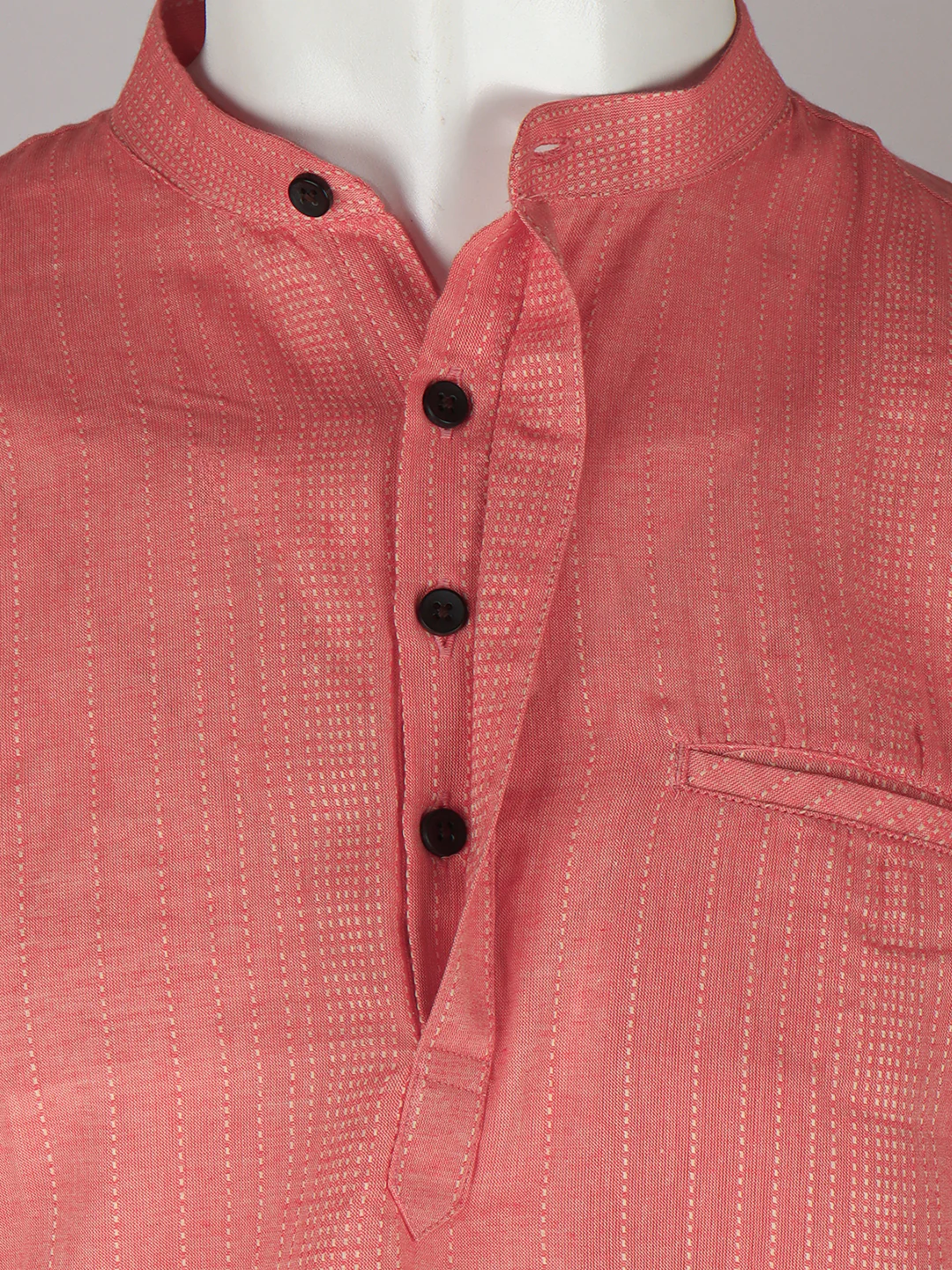 Men Cotton Short Length Striped Pocket Kurta Orange Pink RJ18 - Image 2