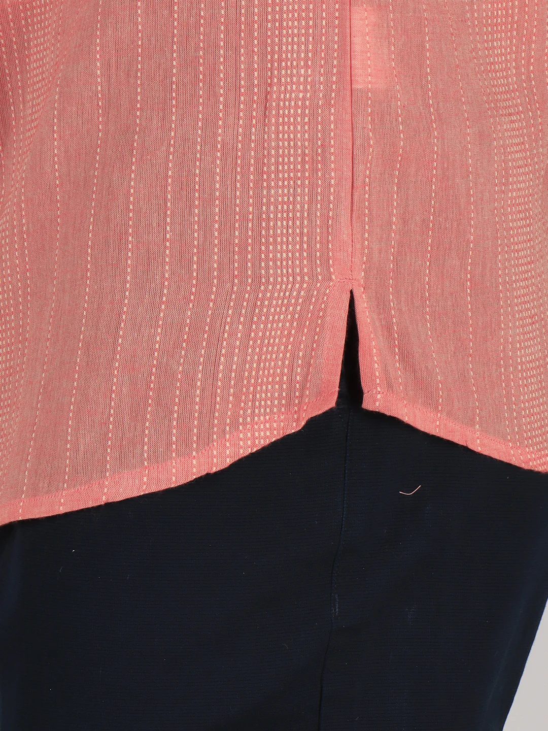 Men Cotton Short Length Striped Pocket Kurta Orange Pink RJ18 - Image 3
