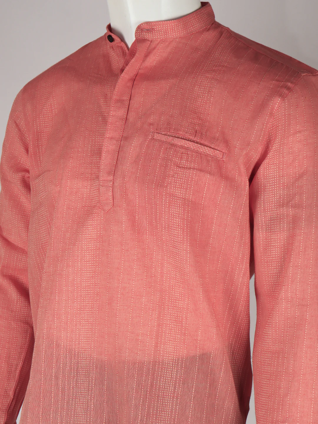 Men Cotton Short Length Striped Pocket Kurta Orange Pink RJ18 - Image 5