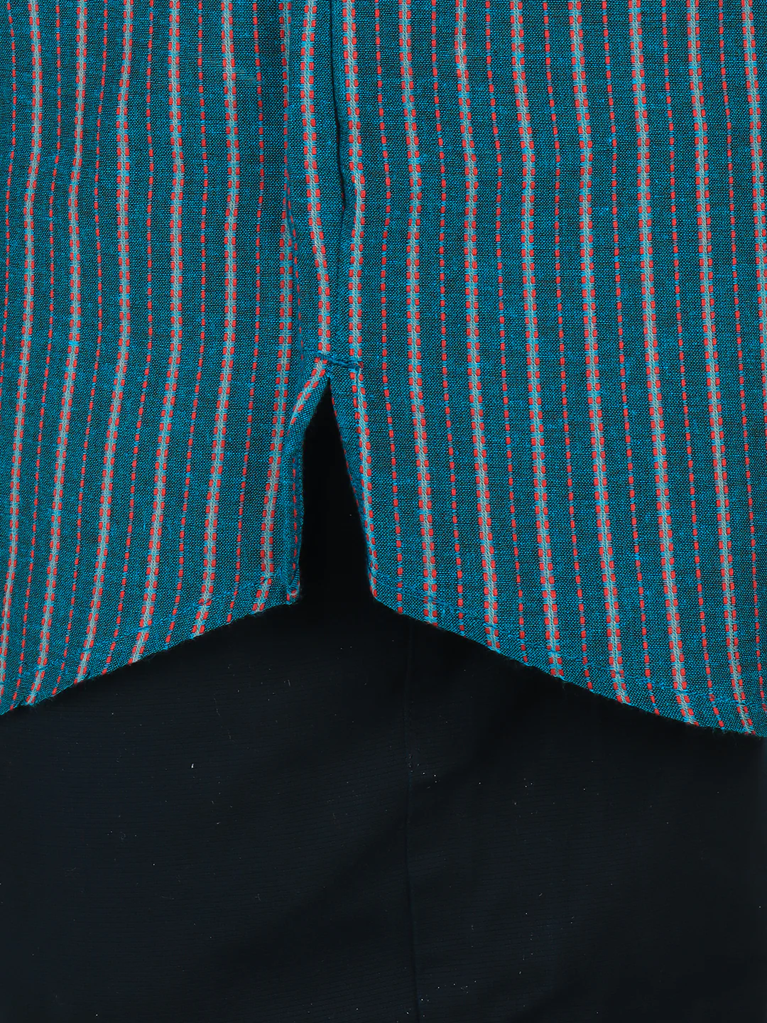 Men Cotton Short Length Striped Pocket Kurta Peacock Green RJ52 - Image 4
