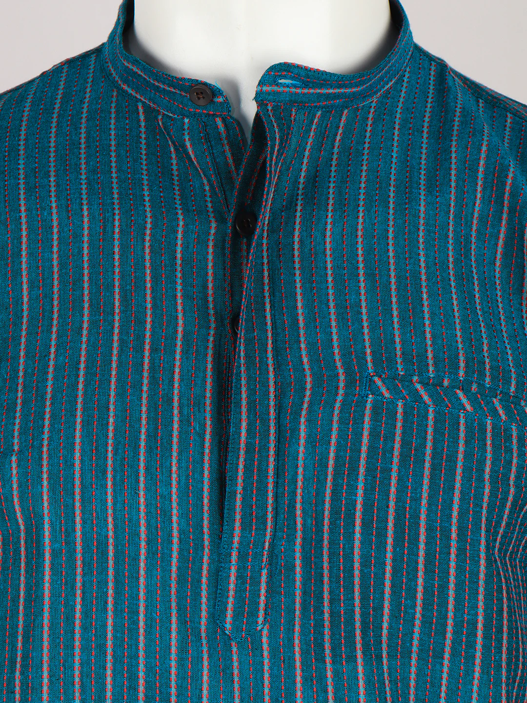Men Cotton Short Length Striped Pocket Kurta Peacock Green RJ52 - Image 5