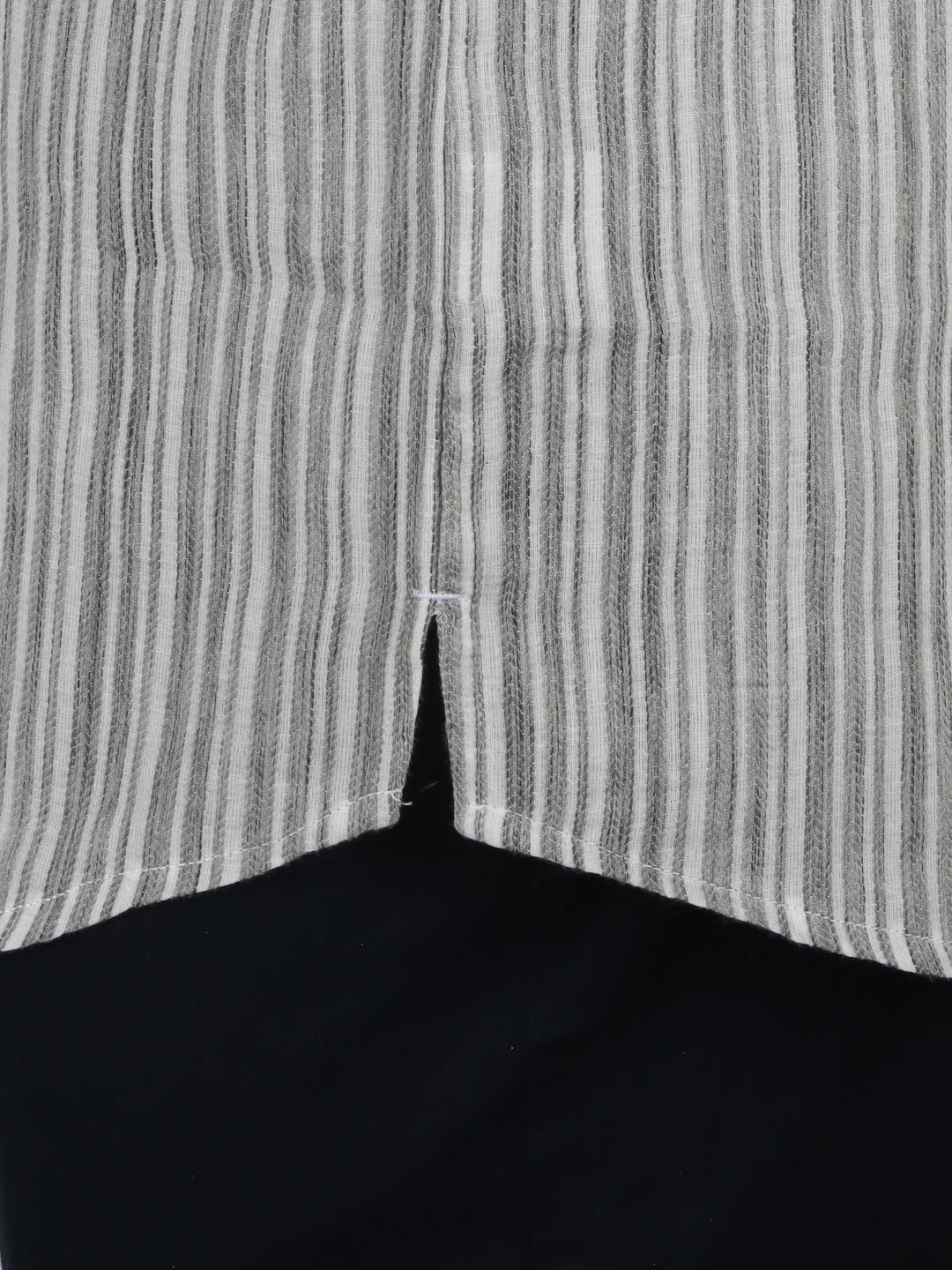 Men Cotton Short Length Striped Pocket Kurta White Grey RJ28 - Image 4
