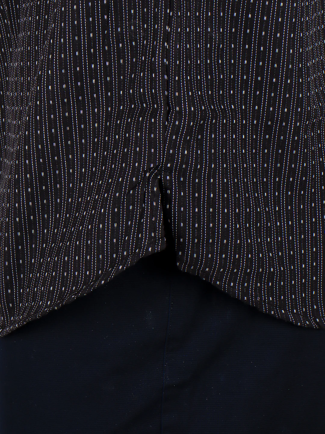 Men Cotton Short Length Stripes Pocket Kurta Black RJ31 - Image 3