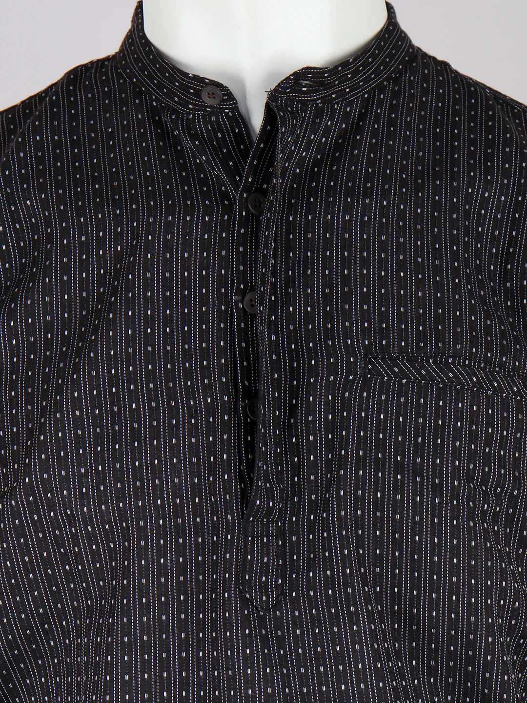 Men Cotton Short Length Stripes Pocket Kurta Black RJ31 - Image 4