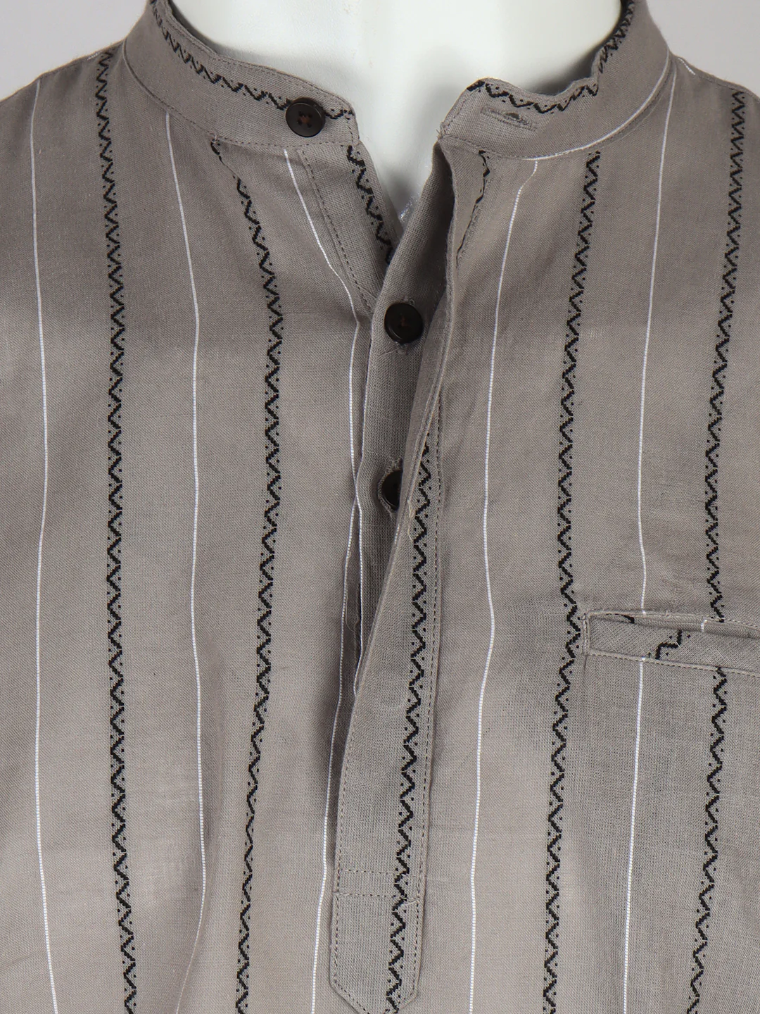 Men Cotton Short Length Stripes Pocket Kurta Silver Grey RJ35 - Image 2