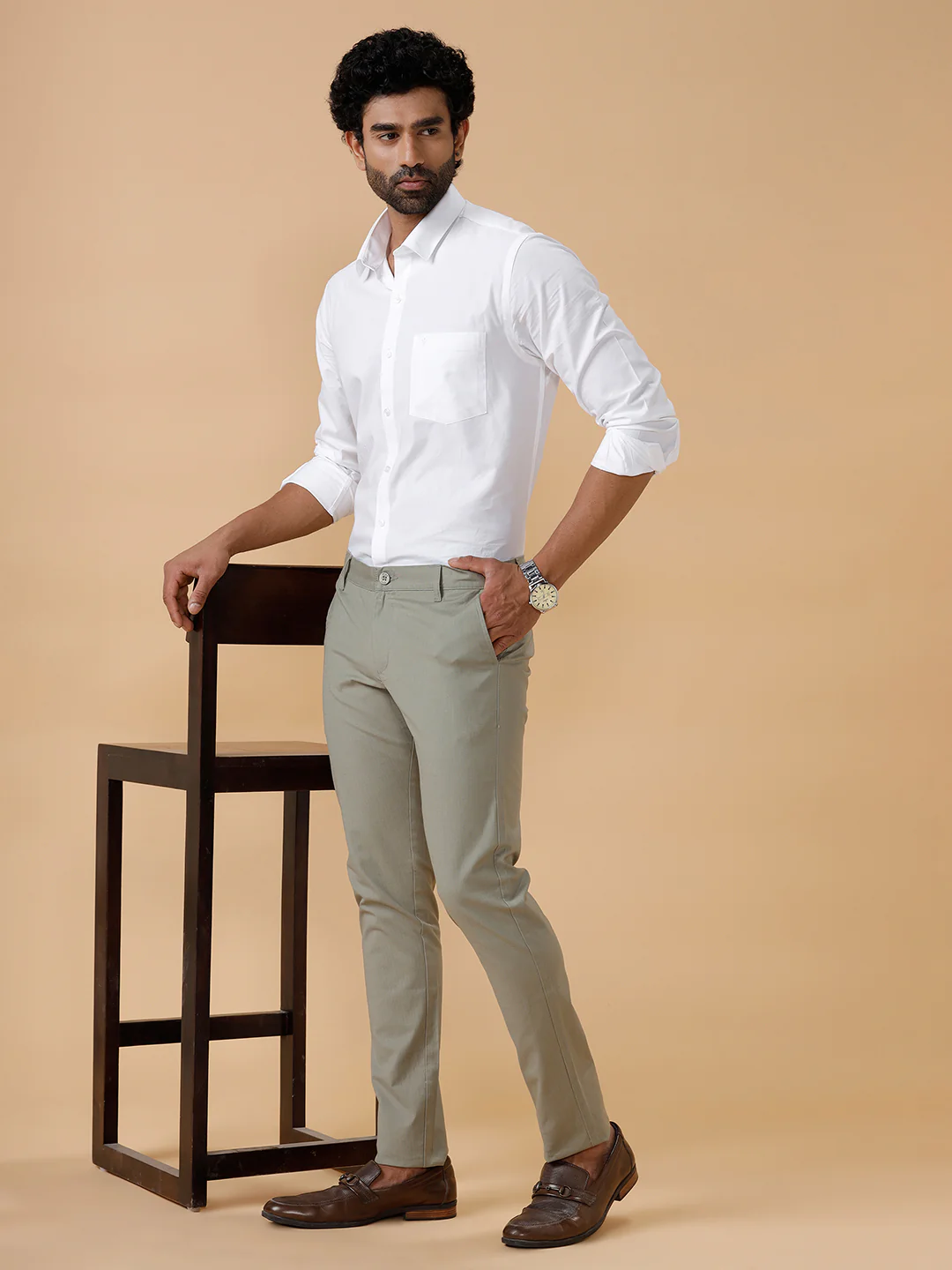 Men Cotton Lycra Smart Fit Stretch Pant Olive Green Linox - Image 2
