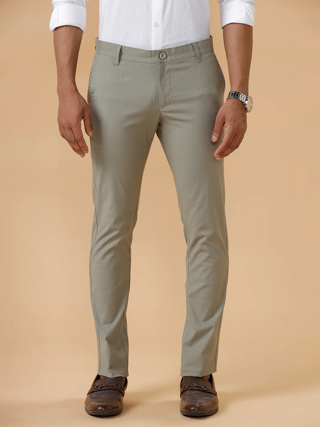 Men Cotton Lycra Smart Fit Stretch Pant Olive Green Linox - Image 3
