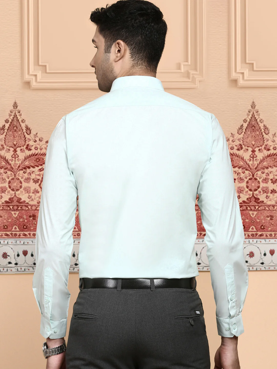 Men Cotton Spandex Shirt 2 way stretch Blue LY1 - Image 5