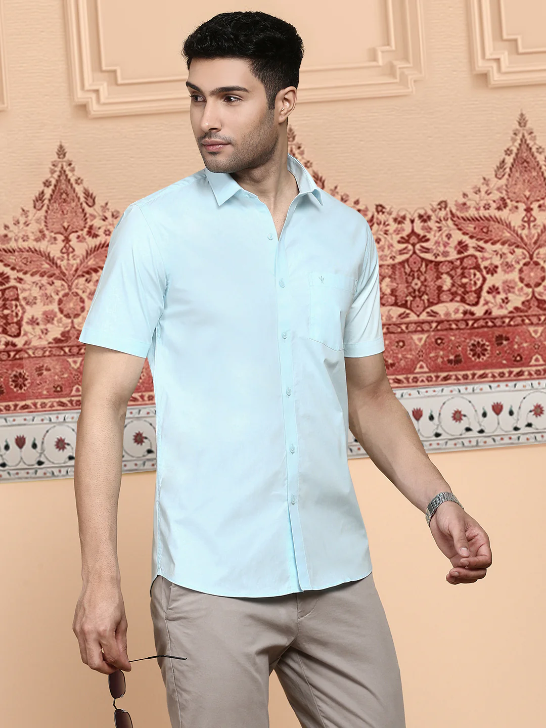 Men Cotton Spandex Shirt 2 way stretch Blue LY2 - Image 2